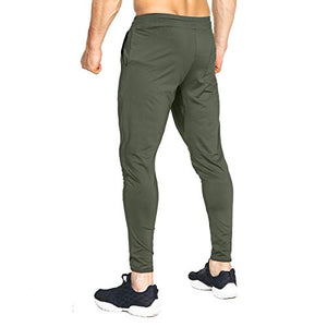 BROKIG Mens 3 Pack Lightweight Running Gym Jogger Pants,Men's Workout Sweatpants Zip Pocket (Large, Black-Beige-Army Green)