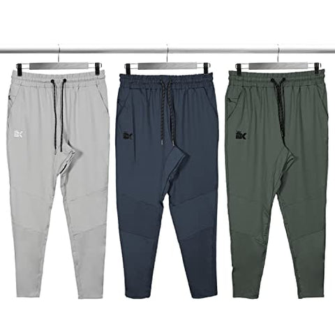 Image of BROKIG Mens 3 Pack Lightweight Running Gym Jogger Pants,Men's Workout Sweatpants Zip Pocket (Large, Black-Beige-Army Green)