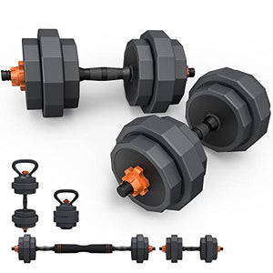 Lusper Adjustable Weights Dumbbells Set, 44lbs Free Weights with 3 Modes, Multiweight Dumbbells/Barbell/Kettlebell with Hexagon Connector, Weights Set Fitness Exercise, Home Gym Workouts for Men and Women