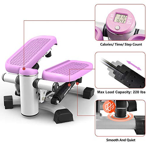 leikefitness Premium Portable Climber Stair Stepper & Waist Fitness Twister Step Machine with LCD Monitor ST6600-1(Pink)