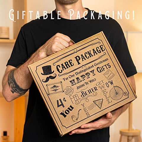 Image of Get Well Soon Gifts For Men | Care Package For Men | After Surgery, Recovery, Feel Better Gifts | Includes Soft Blanket, Insulated Mug, Journal, Pen, Soap, and Cozy Socks | Packaged I Vintage Gift Box