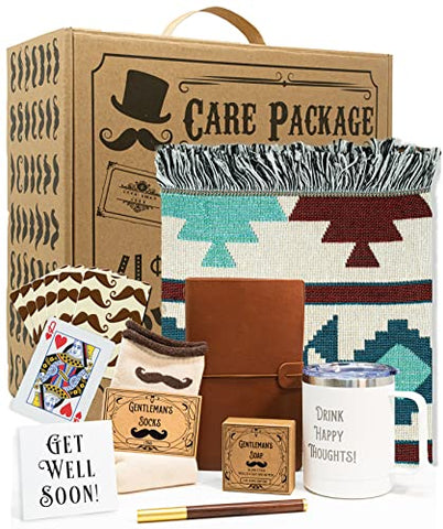 Get Well Soon Gifts For Men | Care Package For Men | After Surgery, Recovery, Feel Better Gifts | Includes Soft Blanket, Insulated Mug, Journal, Pen, Soap, and Cozy Socks | Packaged I Vintage Gift Box