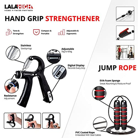 Image of LALAHIGH Portable Home Gym System: Large Compact Push Up Board, Pilates Bar & 20 Fitness Accessories with Resistance Bands & Ab Roller Wheel - Full Body Workout for Men and Women, Gift for Boyfriend (Black)