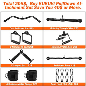 KUKUVI LAT Pulldown Bar Attachments, Cable Machine Accessories for Home Gym, Triceps Rope Pull Down Equipment Weight Fitness & Power Exercise Set for Arm Strength Workout Training