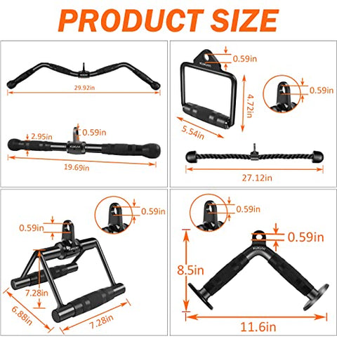 Image of KUKUVI LAT Pulldown Bar Attachments, Cable Machine Accessories for Home Gym, Triceps Rope Pull Down Equipment Weight Fitness & Power Exercise Set for Arm Strength Workout Training