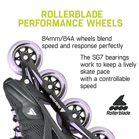 Image of Rollerblade Macroblade 84 Women's Adult Fitness Inline Skate, Black & Lavender, Performance Inline Skates