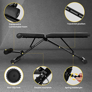 STBO Adjustable Weight Bench,Foldable Workout Bench Incline Decline Sit Up Bench with Resistance Band,Exercise Workout Bench for Home Gym