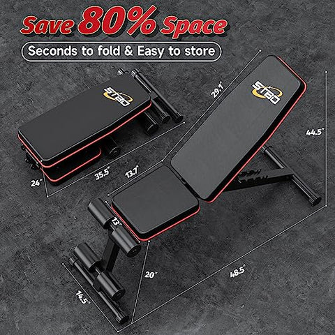 Image of STBO Adjustable Weight Bench,Foldable Workout Bench Incline Decline Sit Up Bench with Resistance Band,Exercise Workout Bench for Home Gym