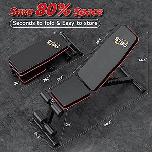 STBO Adjustable Weight Bench,Foldable Workout Bench Incline Decline Sit Up Bench with Resistance Band,Exercise Workout Bench for Home Gym